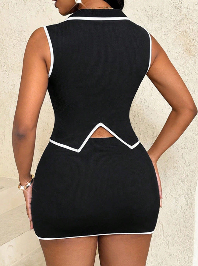 Color Blocking Short Skirt Set