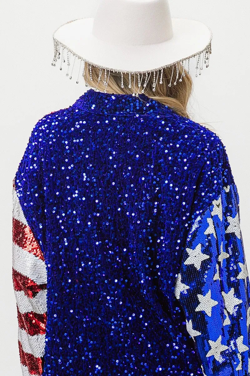 American Flag Sequin Snap Down Shirt