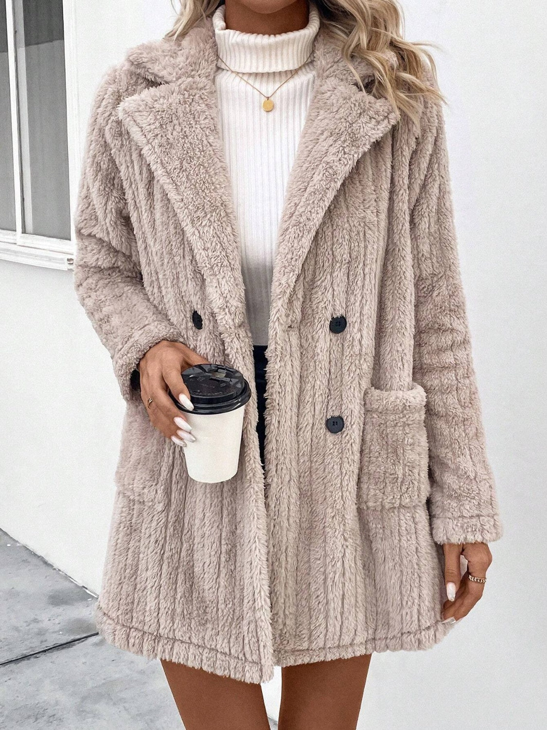 Fuzzy Long Sleeve Coat