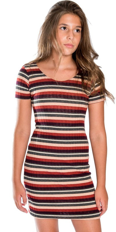RIB STRIPE SHORT SLEEVE DRESS
