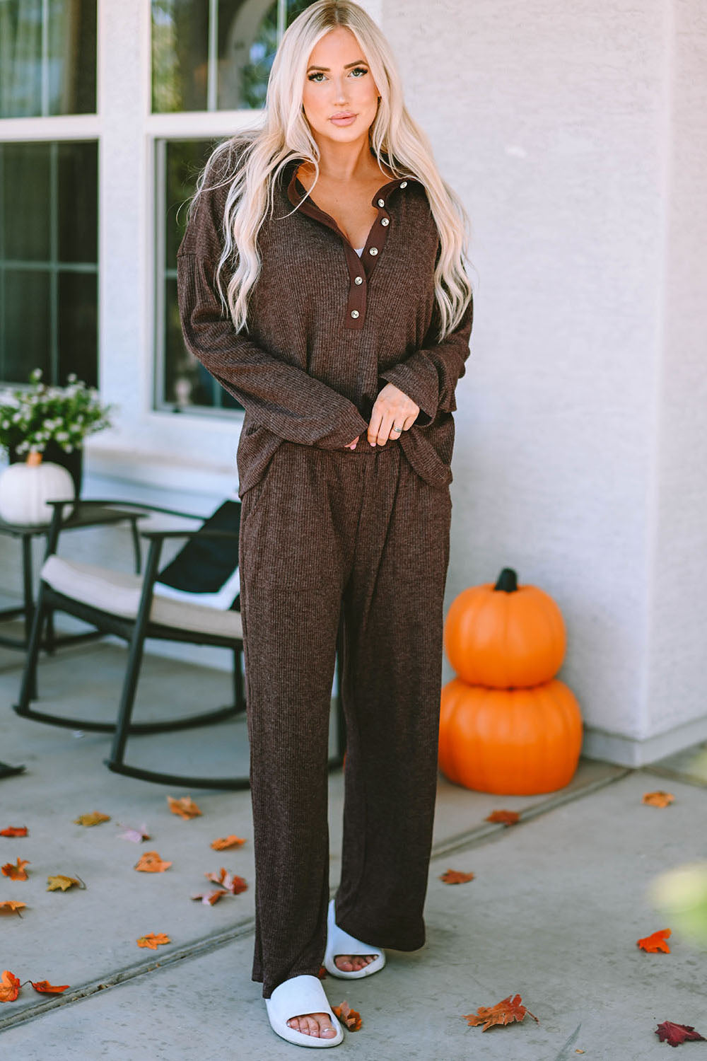 Buttoned Long Sleeve Lounge Set