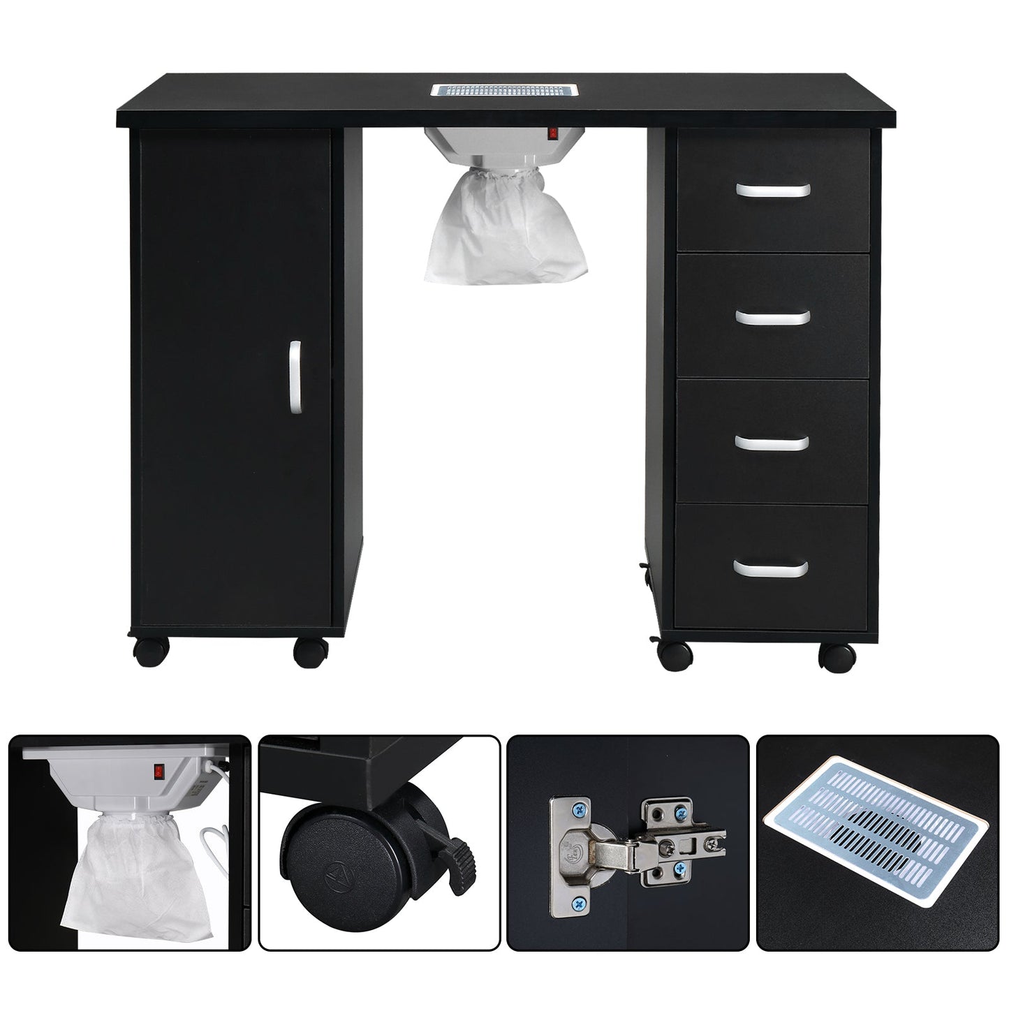 Single Door 4 Drawers with Fan Black Nail Table