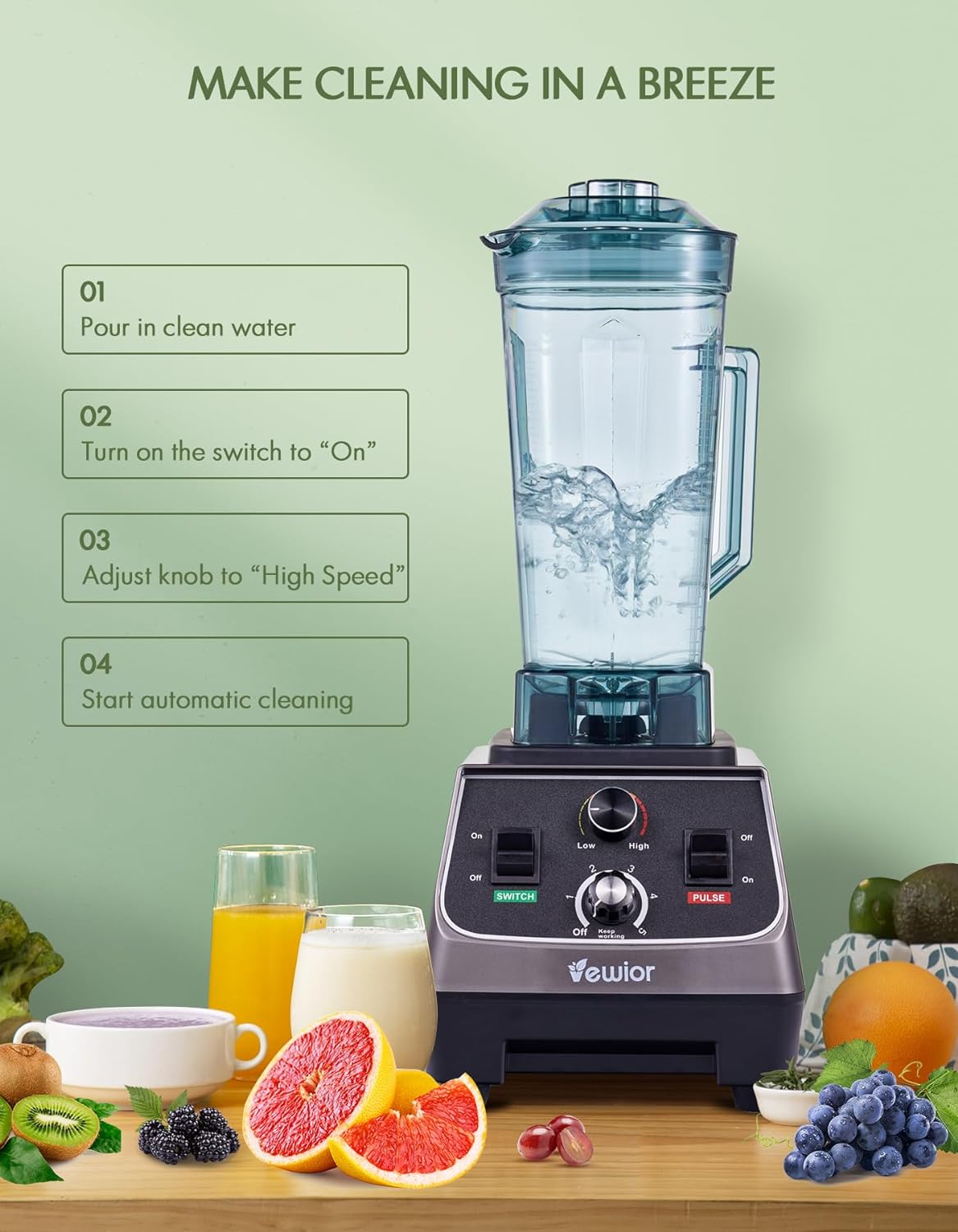 VEWIOR 2200W Countertop Blenders for Kitchen