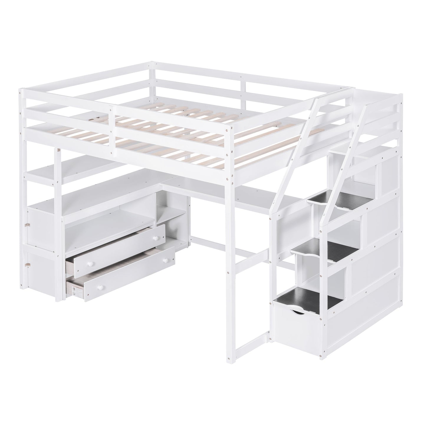 Full Size Loft Bed with Desk and Shelves