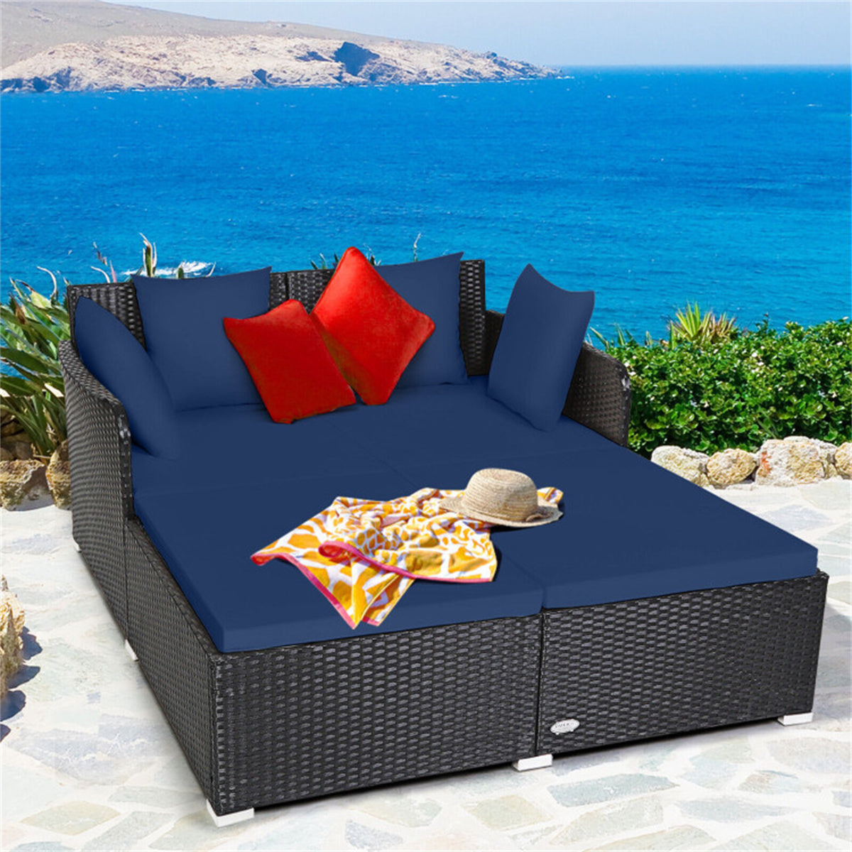 Navy Outdoor Rattan Daybed