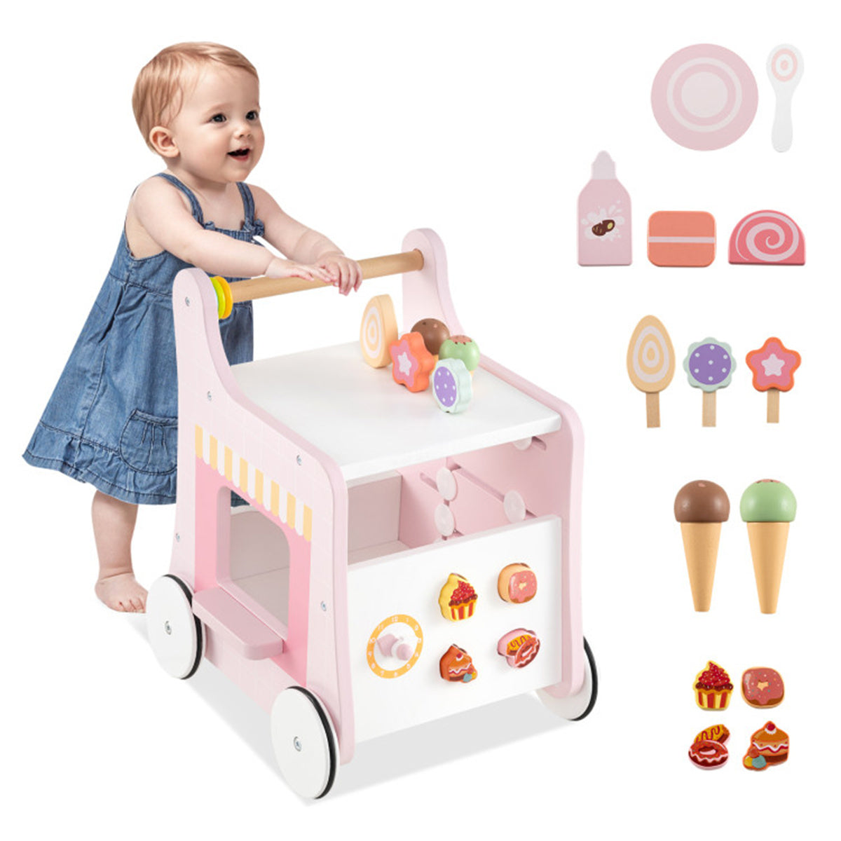 2-in-1 Baby Walker with 8 Fun Activities-Pink