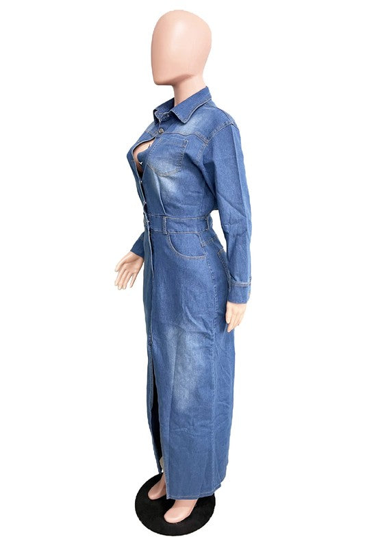 WOMEN FASHION DENIM LONG MAXI DRESS - MONLANE