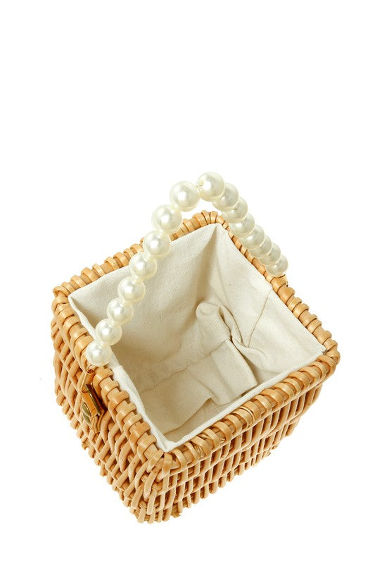 Wooden Bucket Shape Bag with Pearl Handle - MONLANE