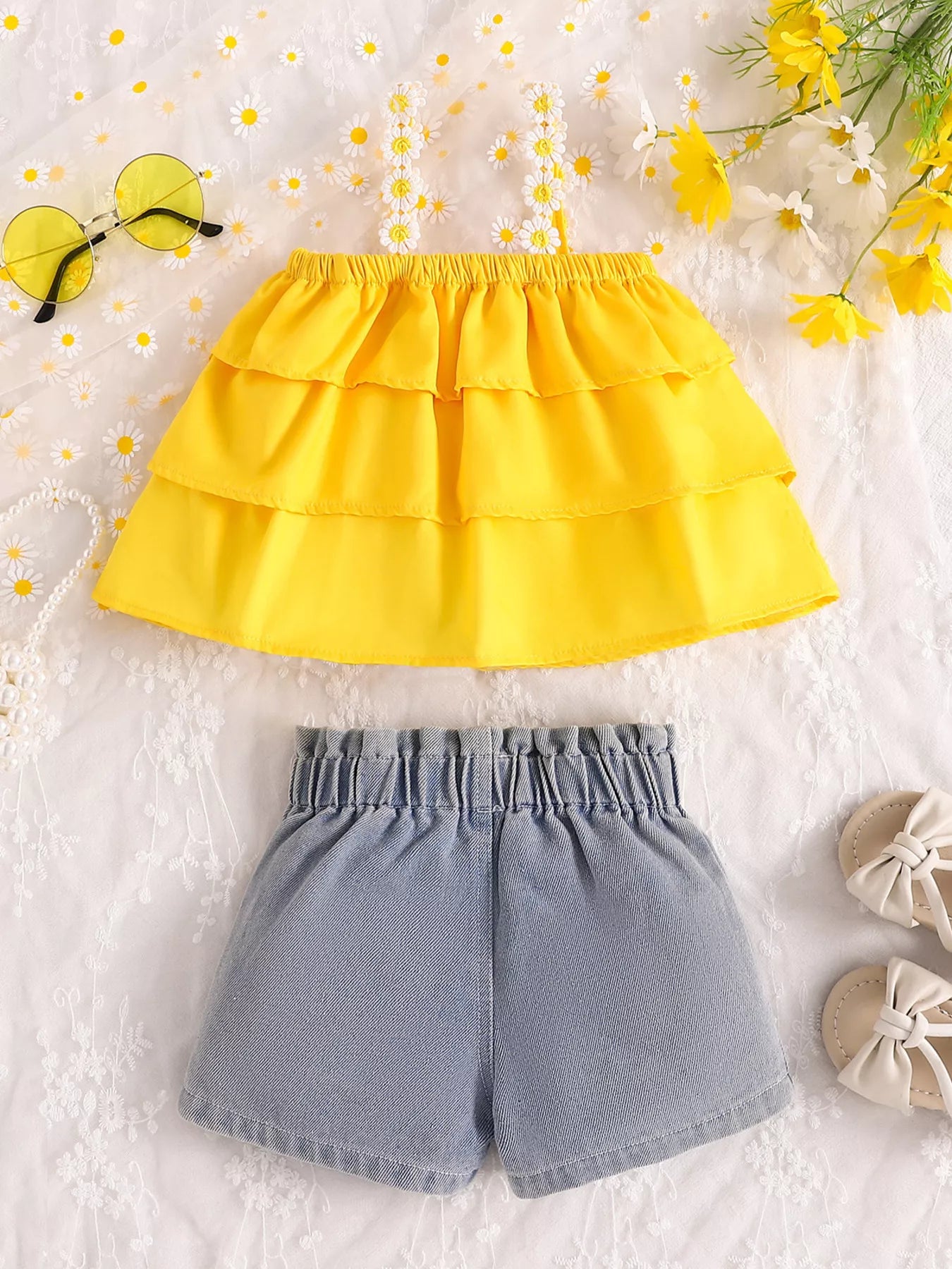 Children's Daisy Print Cami and Denim Shorts Set