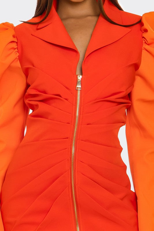 Two-Tone Orange Zip-Up Dress