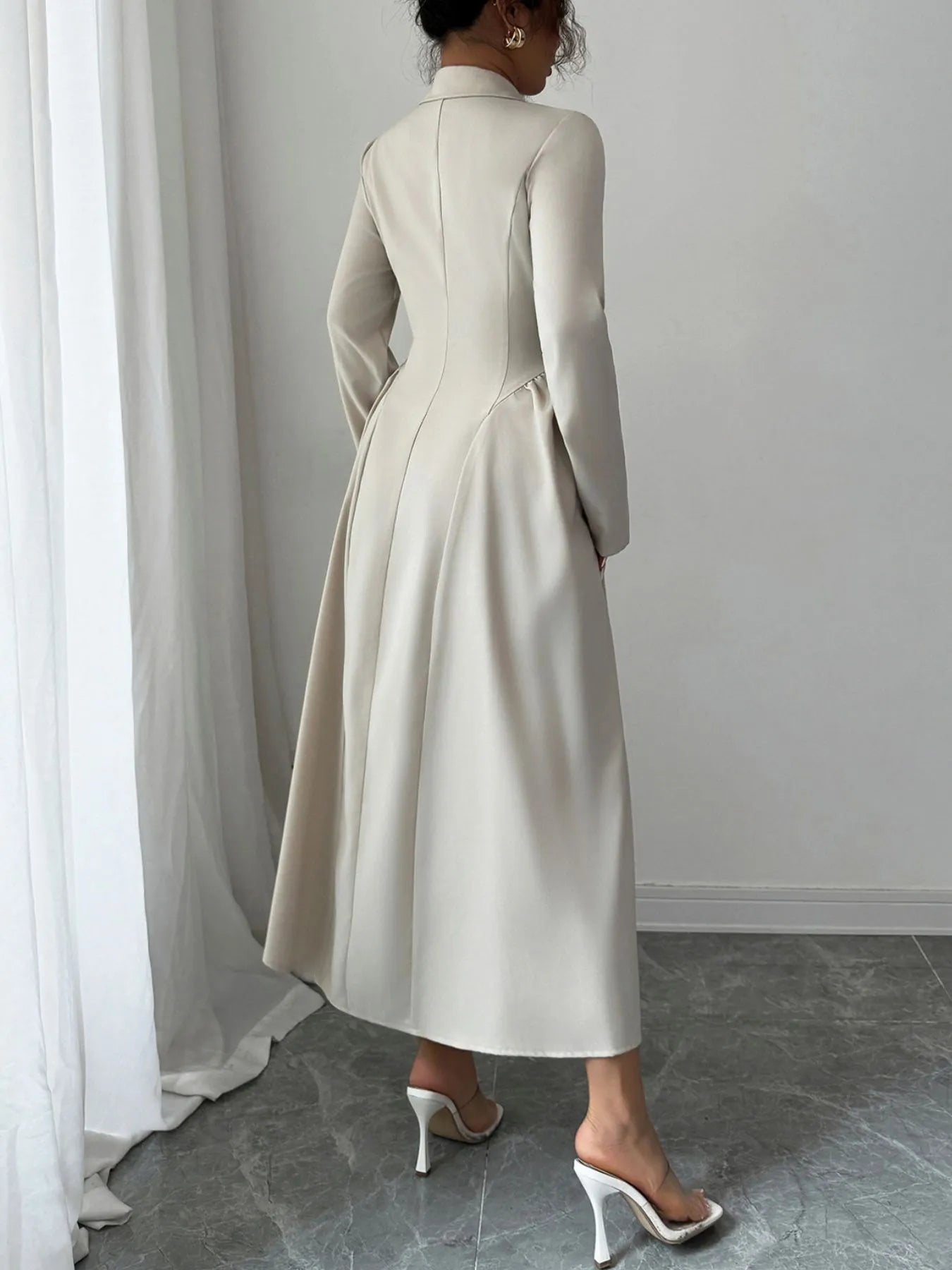 Button-Front Long Sleeve Dress