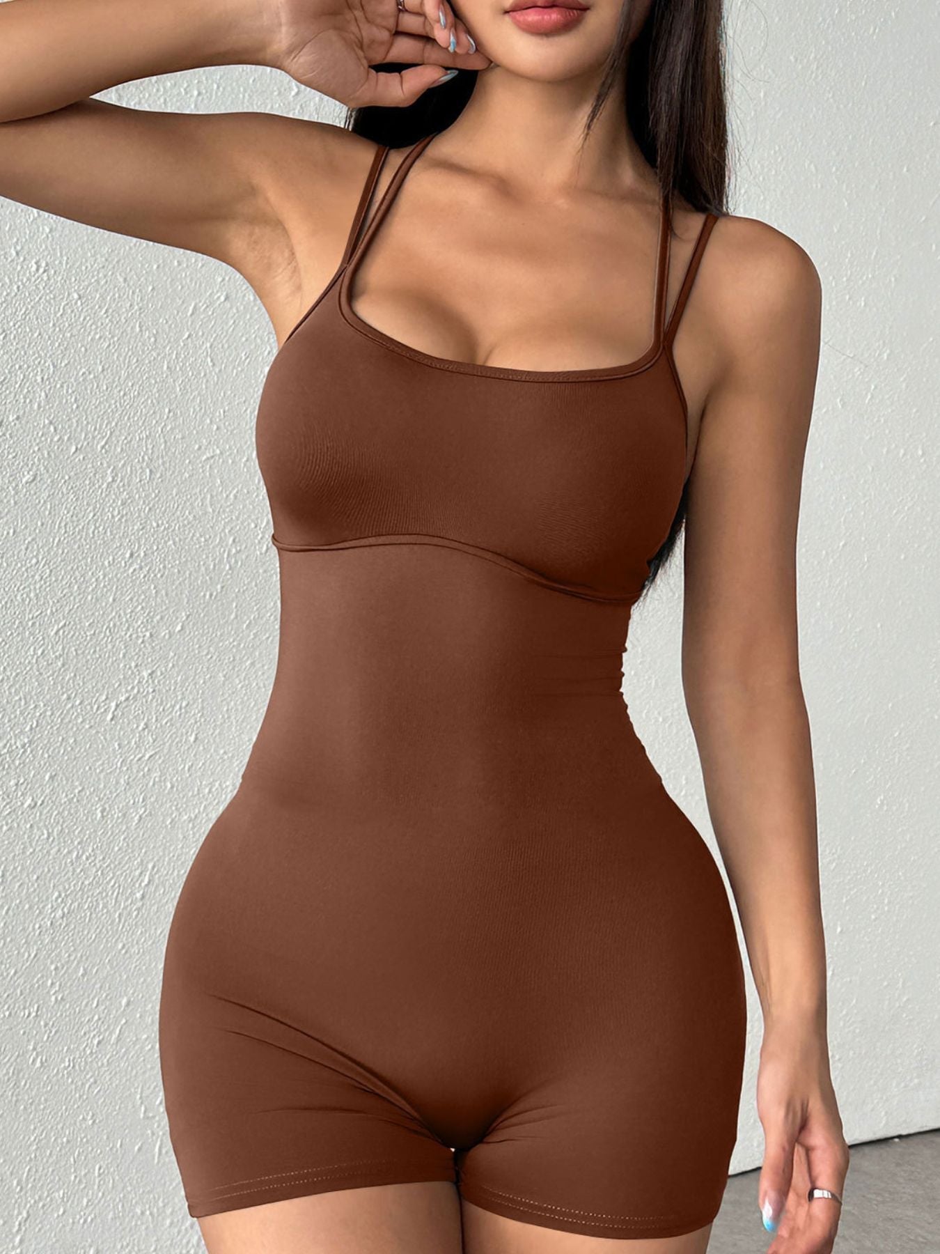 Double Spaghetti Strap Active Romper