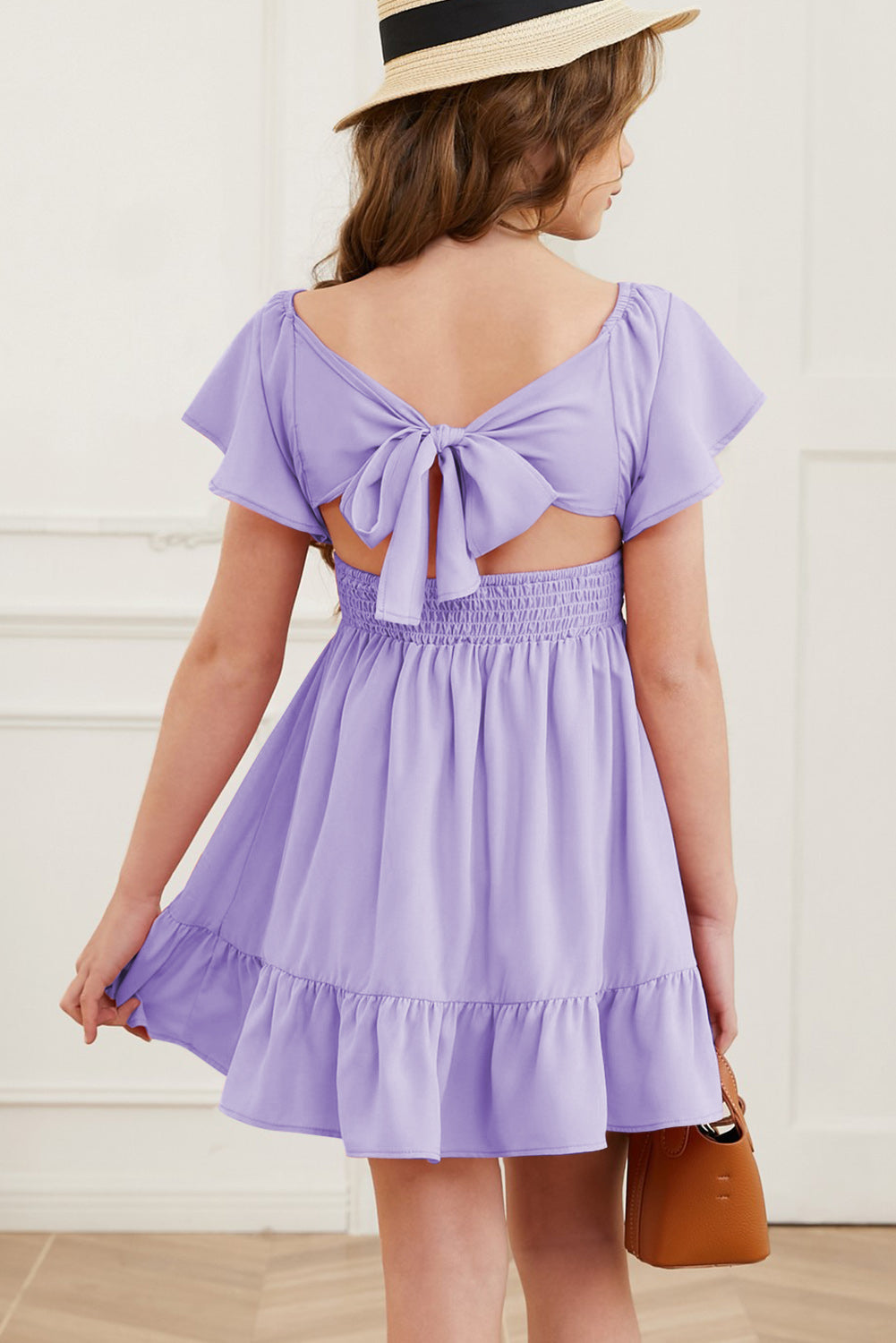 Ruffle Hem Tie-Back Flutter Sleeve Dress - MONLANE