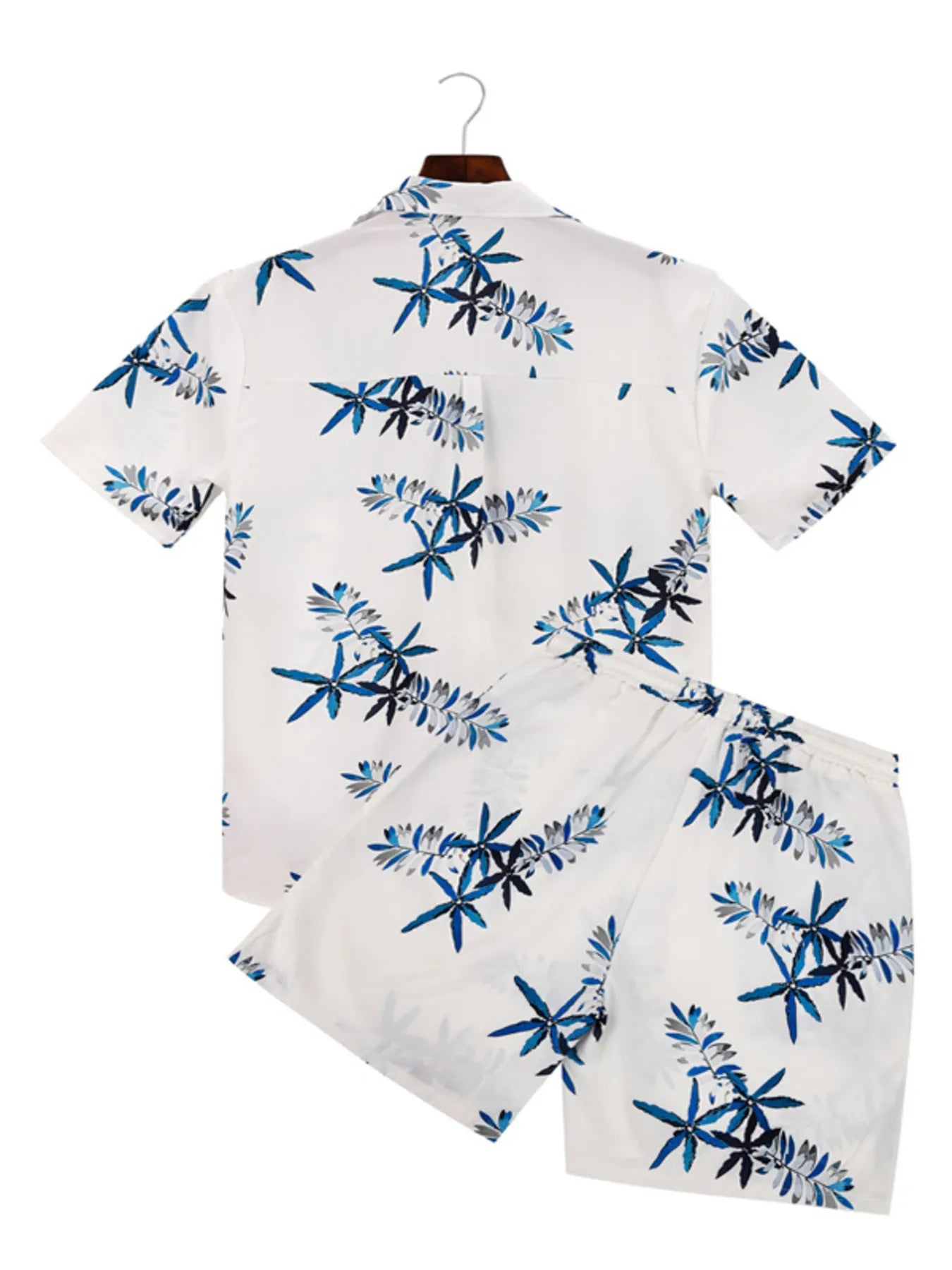 Men's Printed Button Up Shirt and Shorts Set