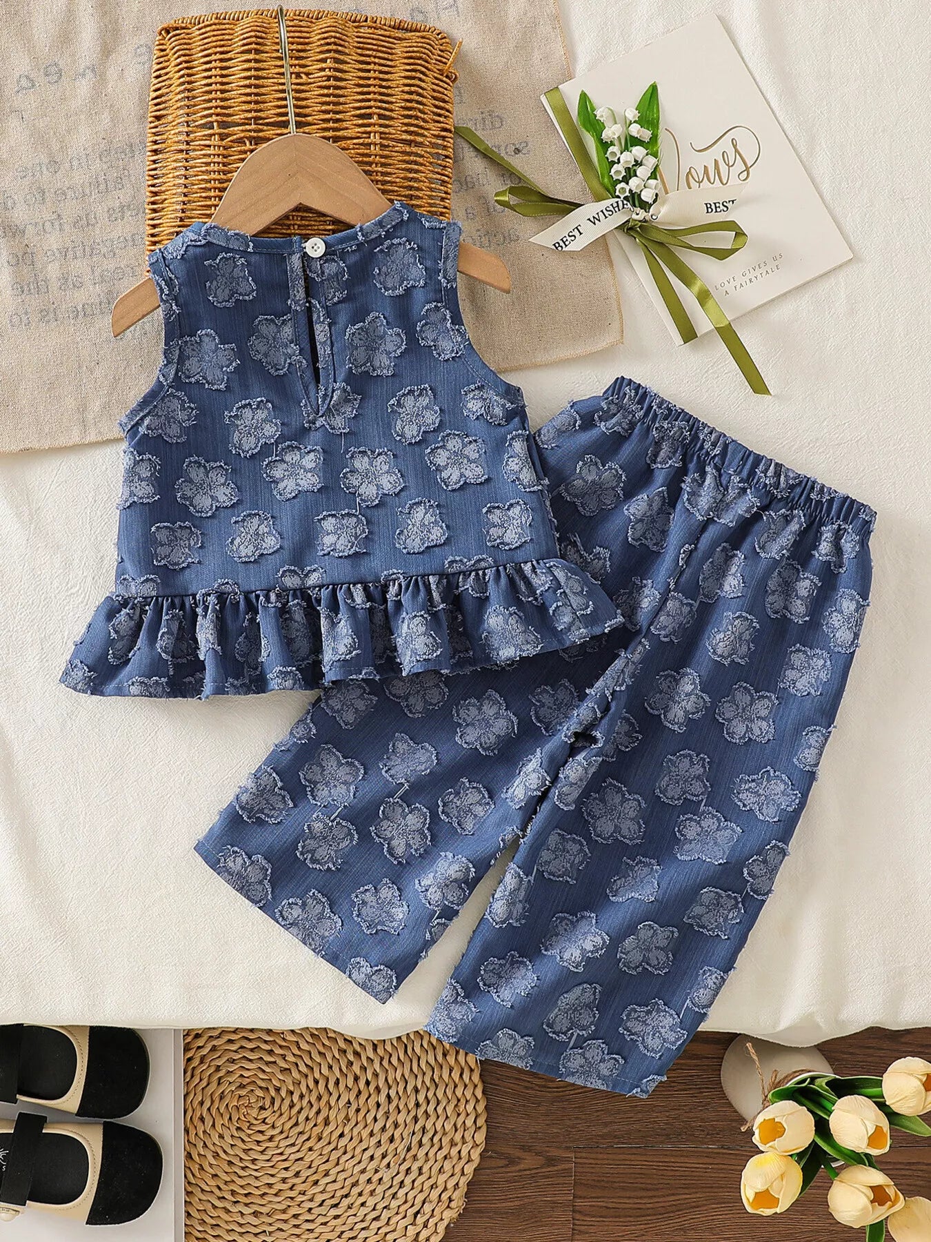 Children's Flower Round Neck Tank and Pants Set