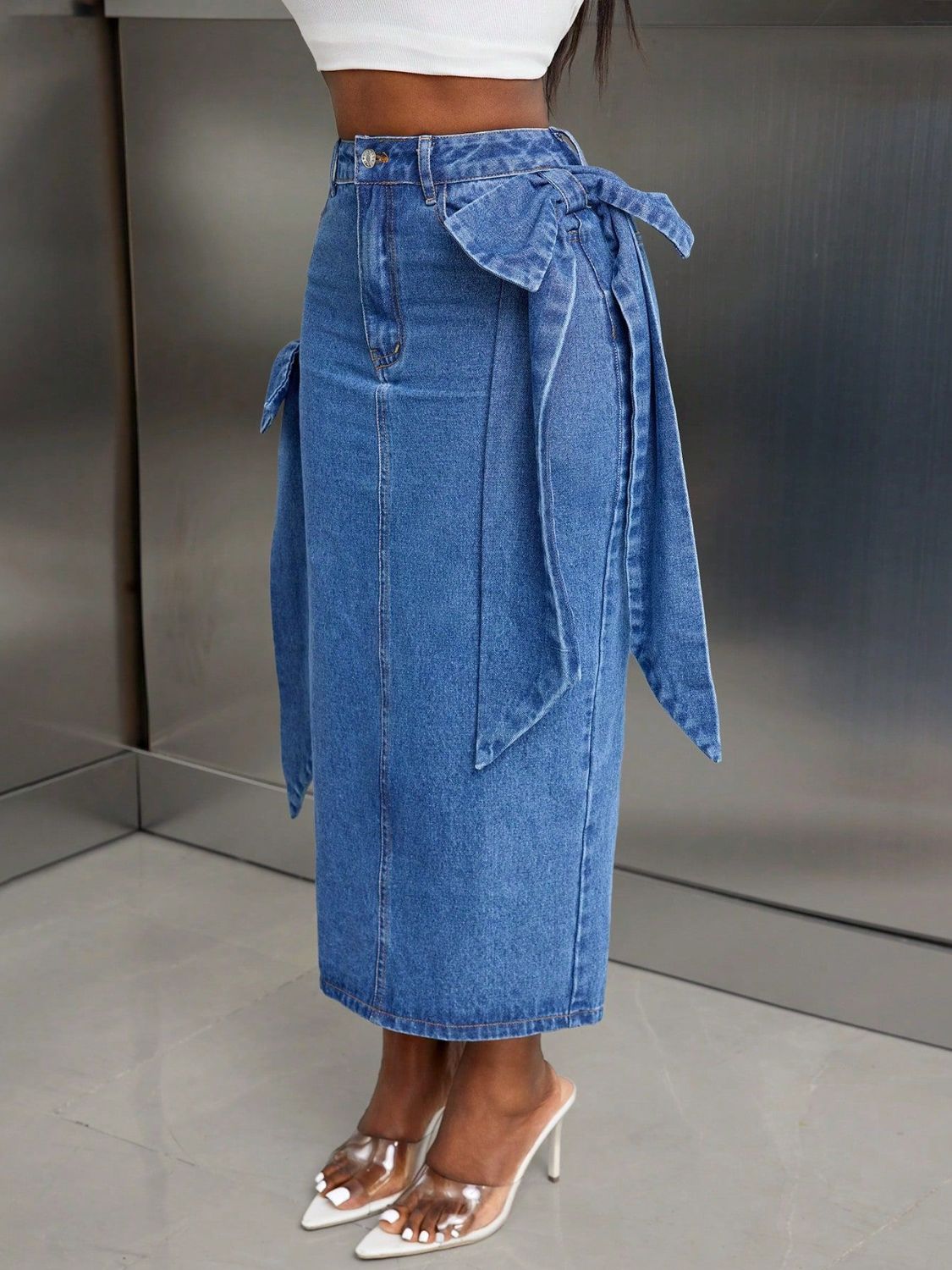 Slit Back Denim Skirt