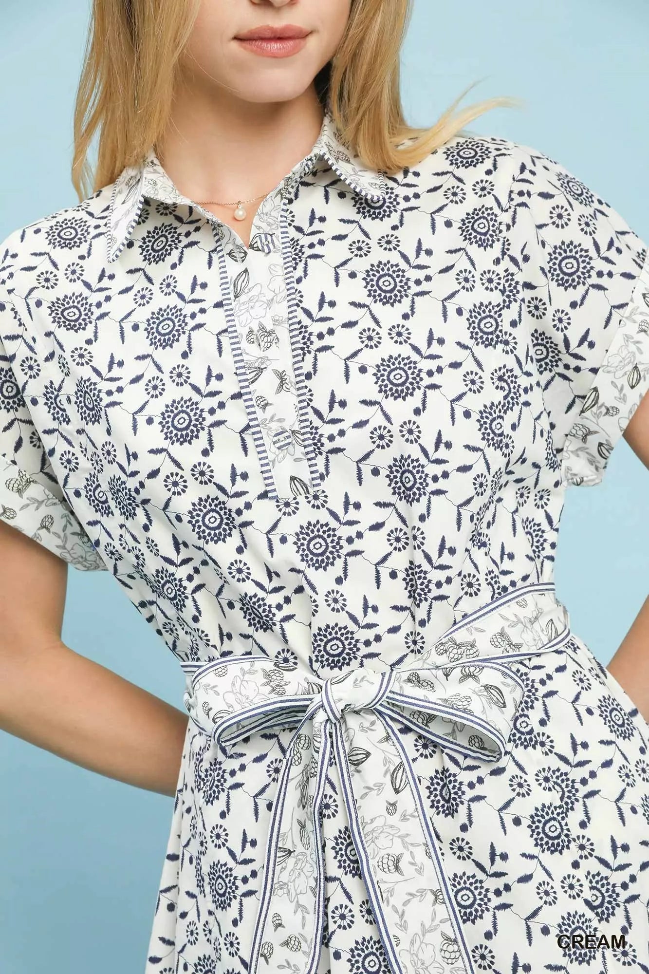 Border Print Belted Shirt Dress