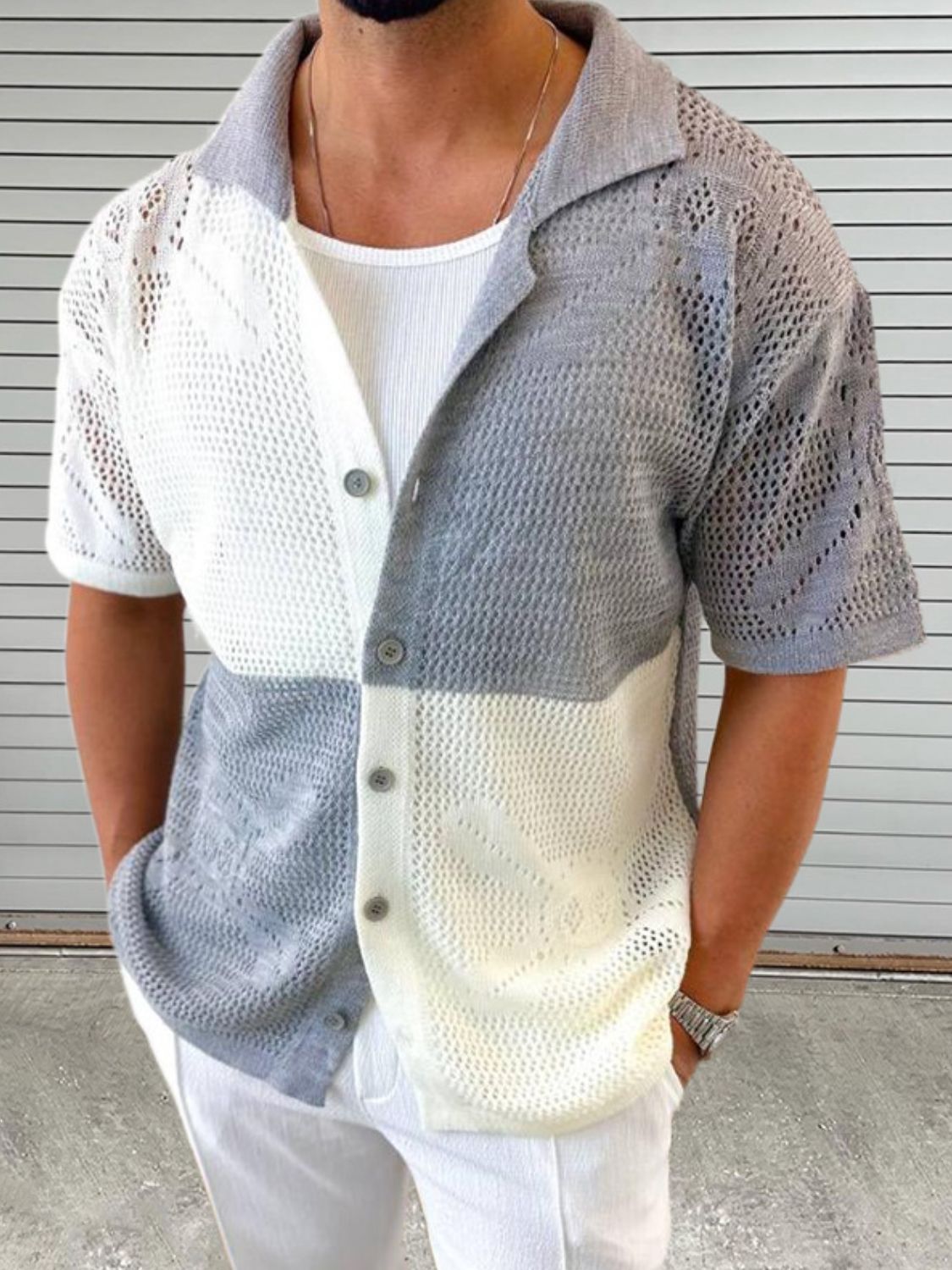 Men's Button Down Hollow Out Shirt