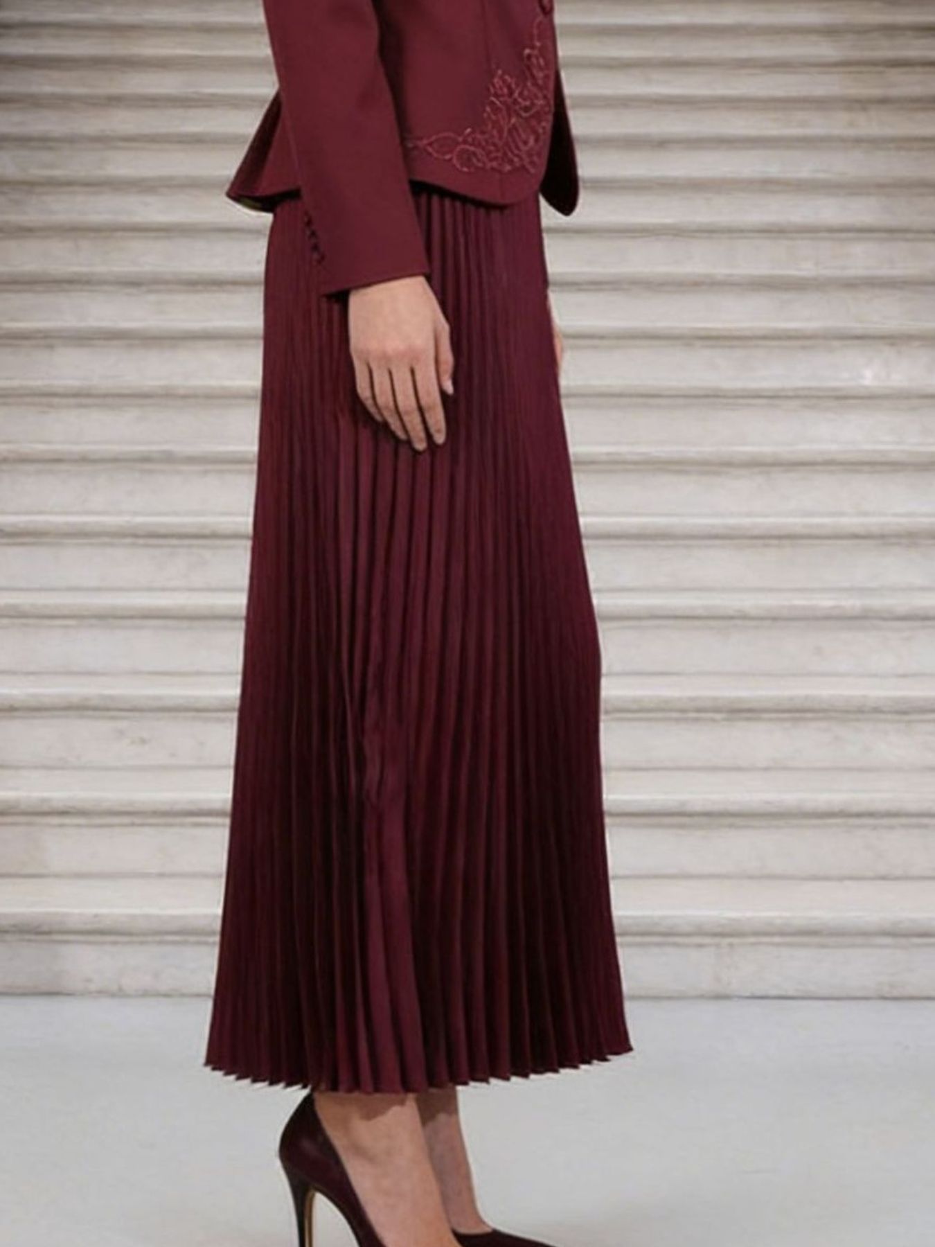 Button Up Long Sleeve Top and Pleated Skirt Set