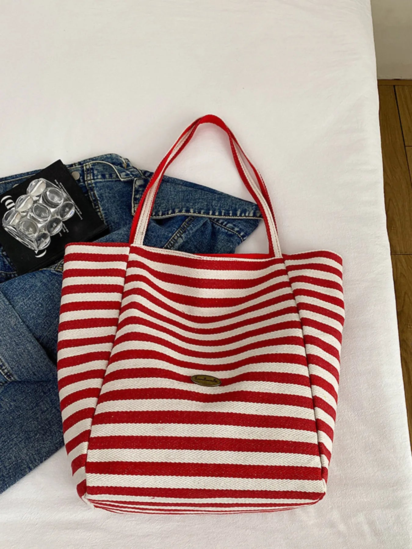 Striped Canvas Tote Bag