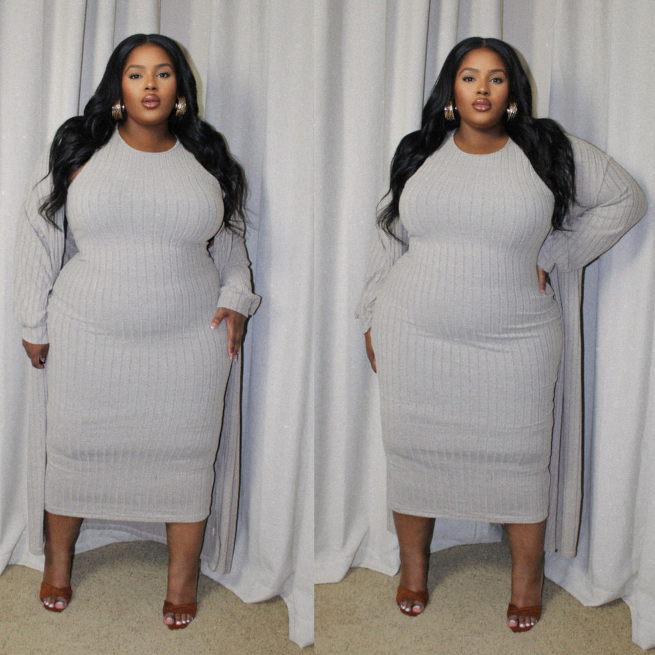 Two Piece Plus size Long Sleeved Jacket Set