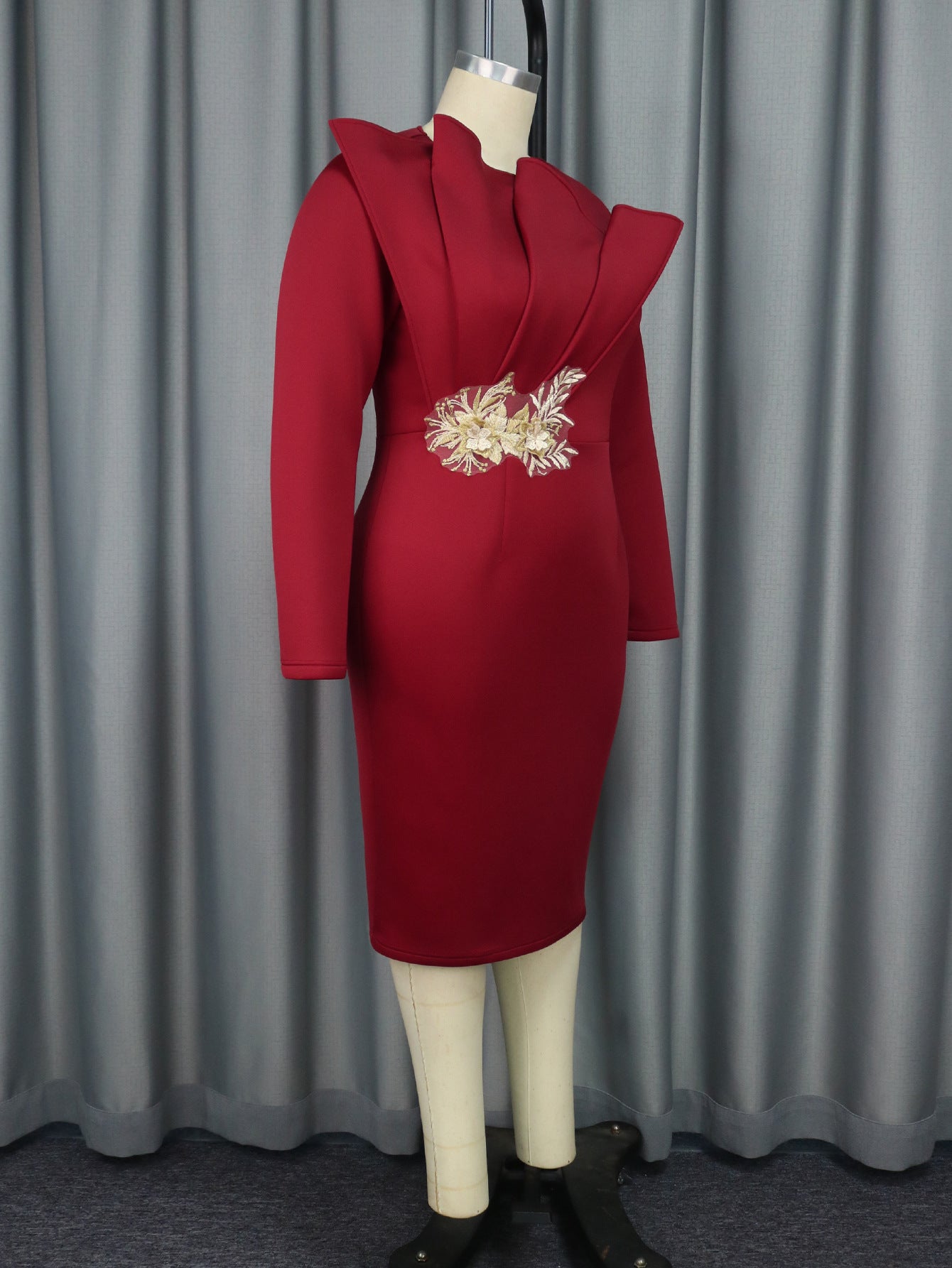 Embroidered Long Sleeved Evening Dress