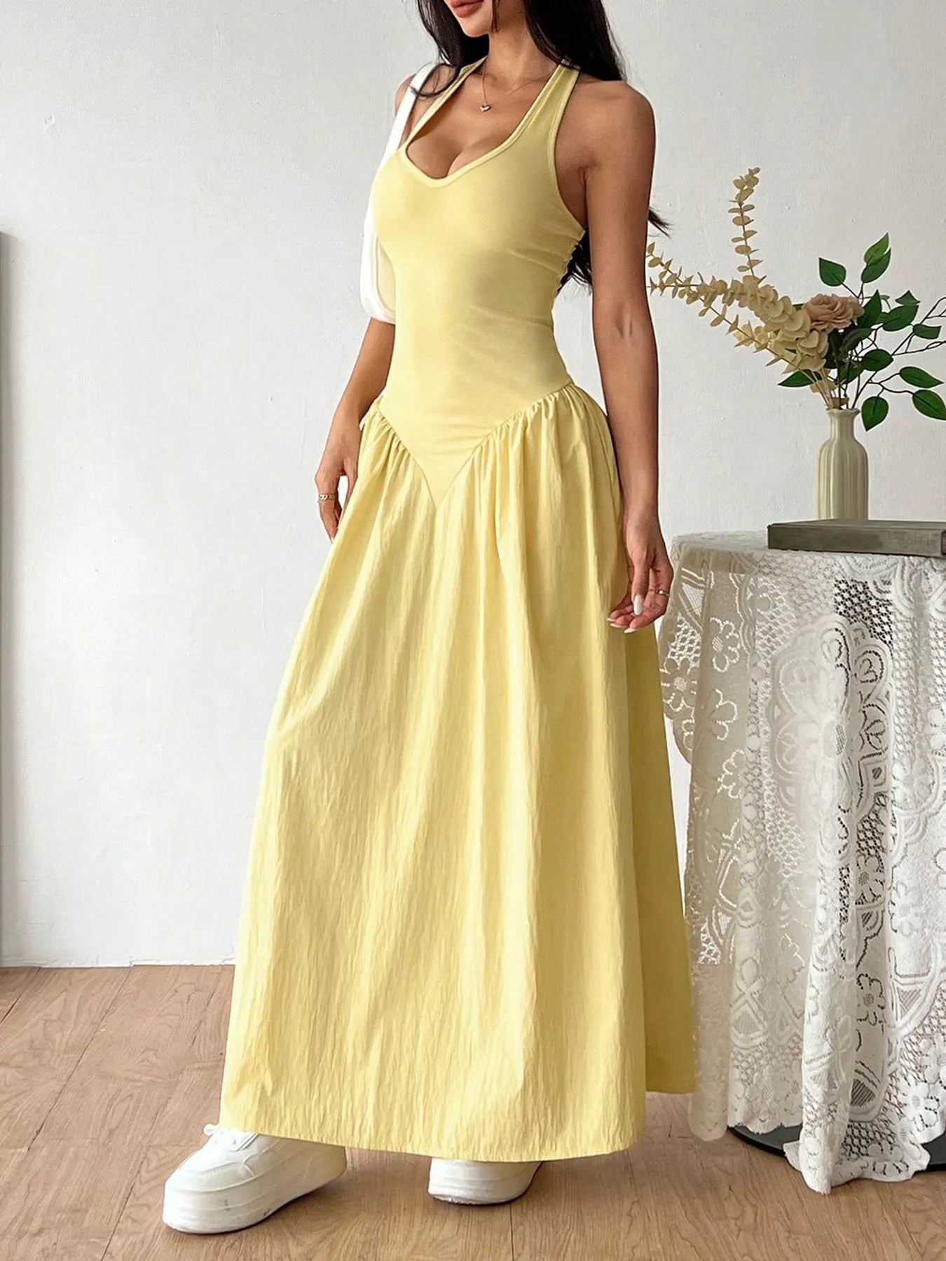 Halter Neck Ruched Maxi Dress