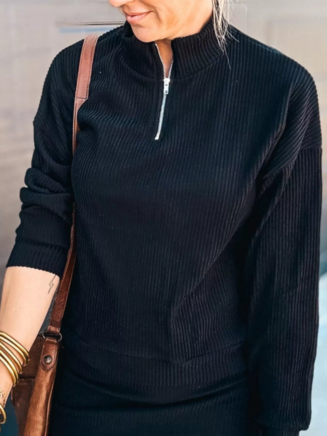 Ribbed Knit Zip Skirt Set