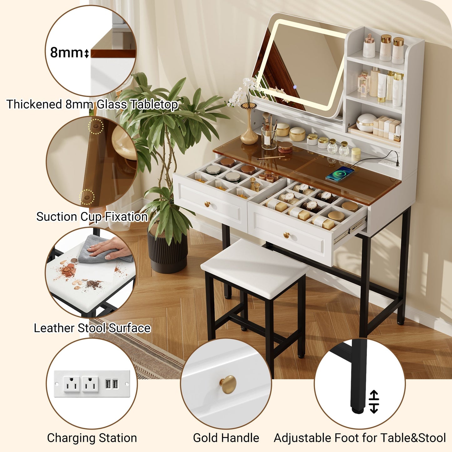 Makeup Vanity with LED Lighted Mirror