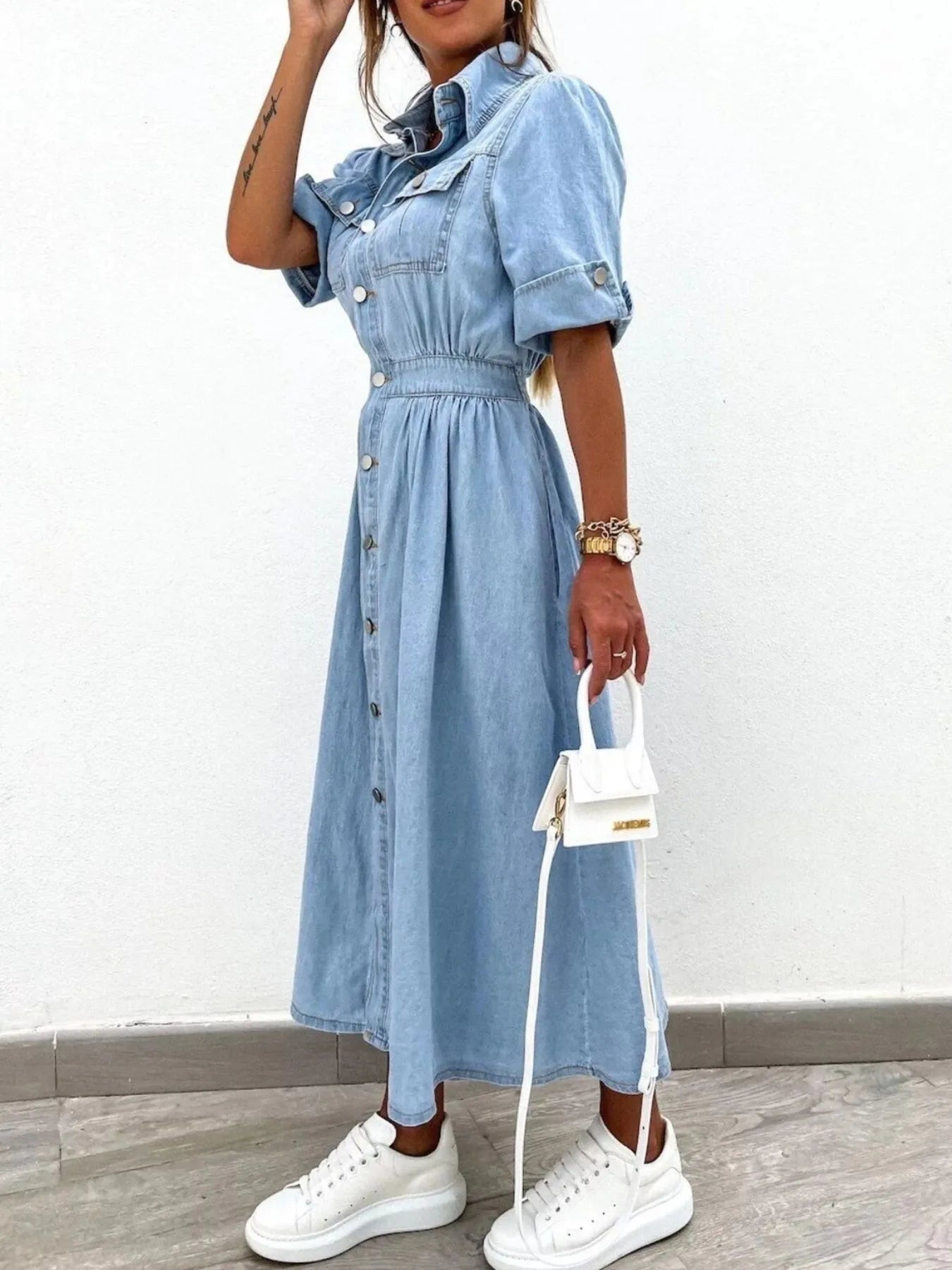 Full Size Button Down Denim Shirt Dress