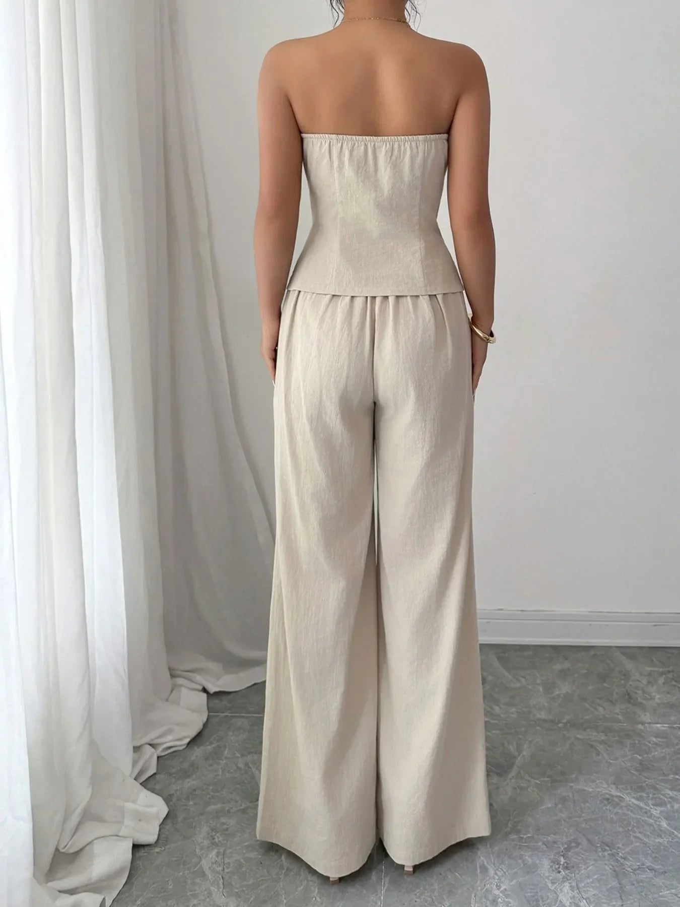 Button Down Tube Top and Pants Set