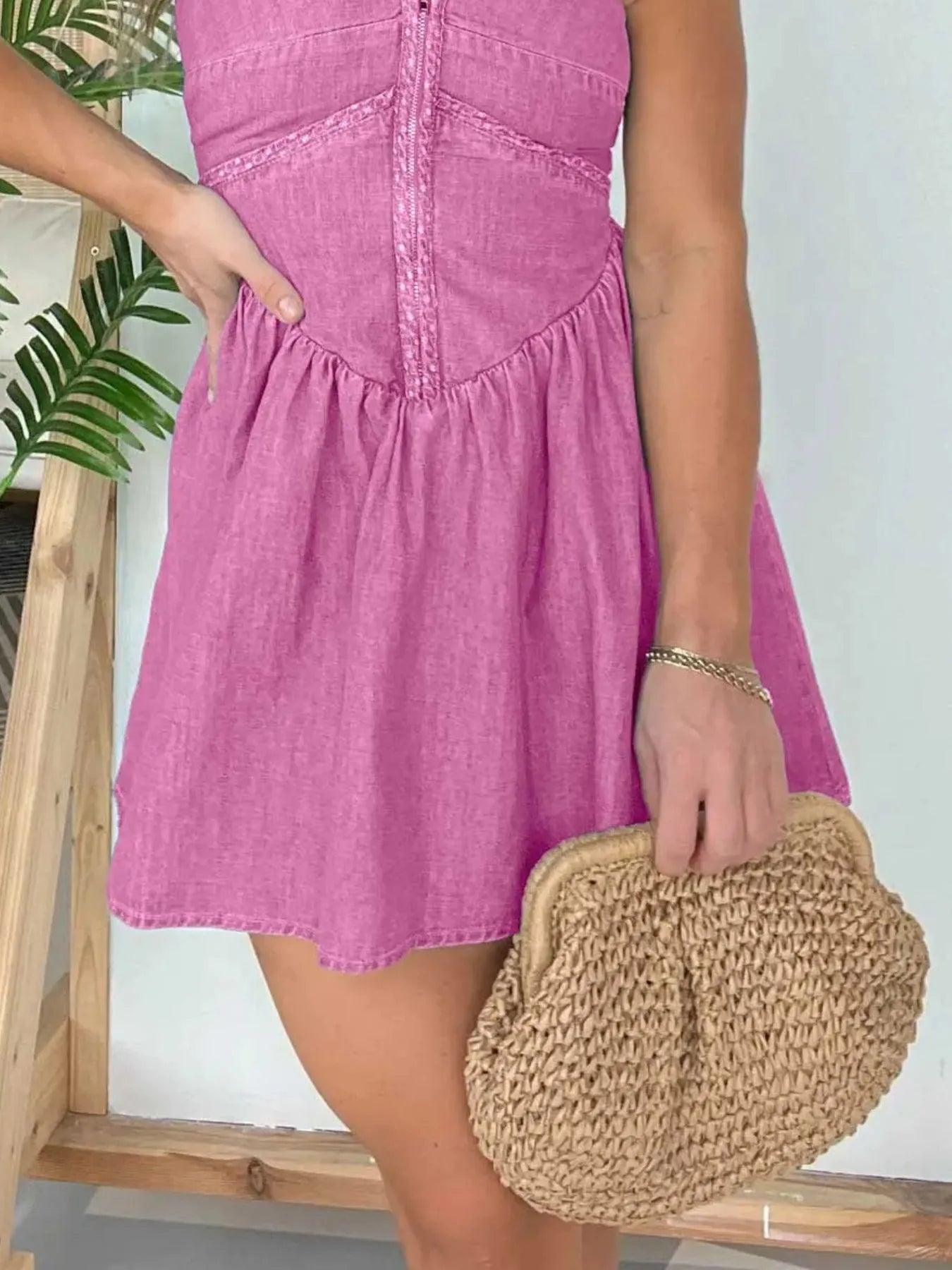 Full Size Lace Up Denim Dress