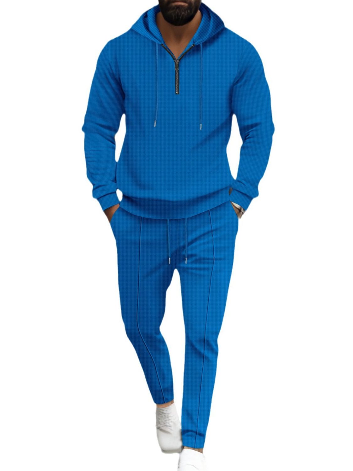Men's Full Size Half Zipper Hoodie Set