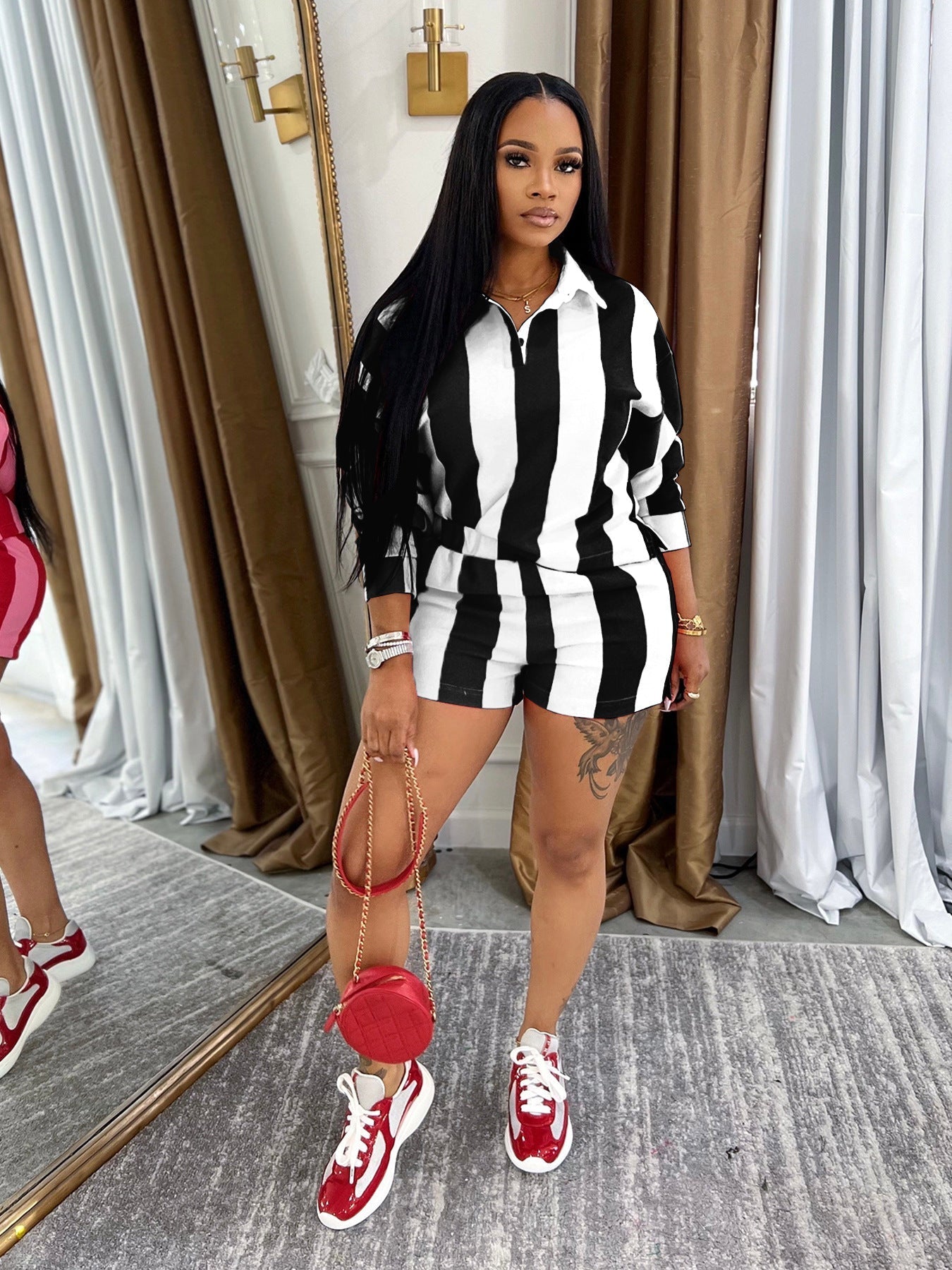 Striped High Waisted Shorts Set