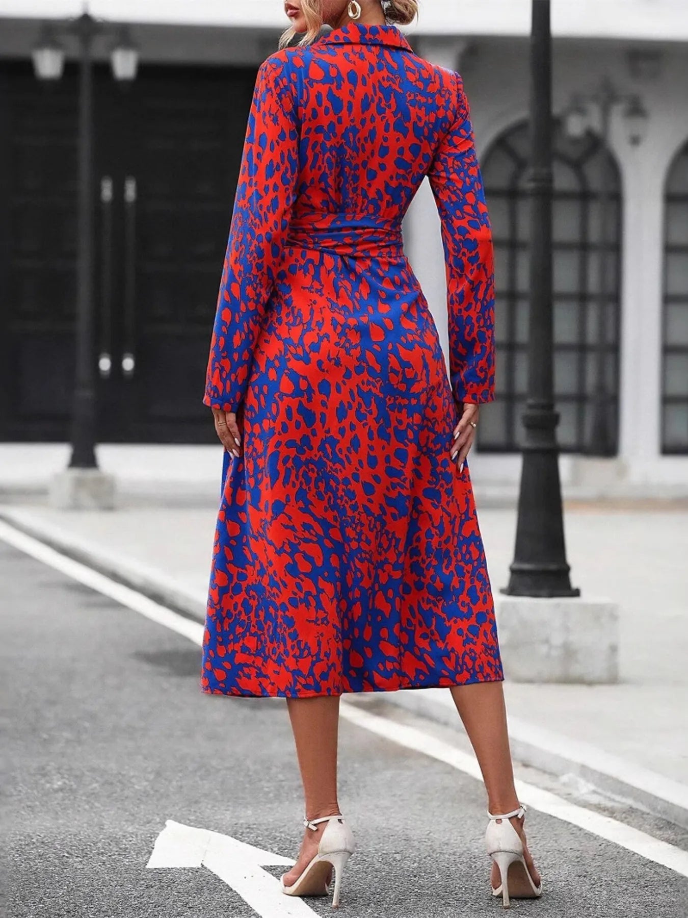 Printed Long Sleeve Shirt Dress