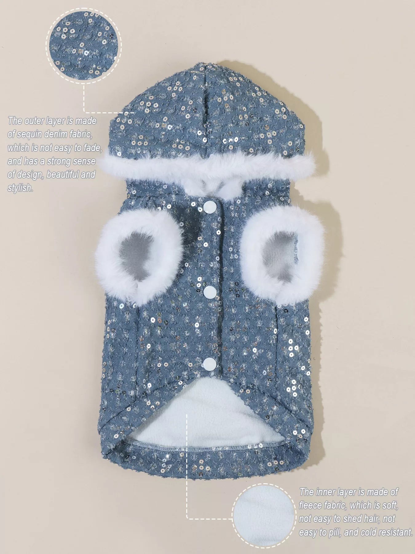 Sequin Pet Coat with Fur Trim
