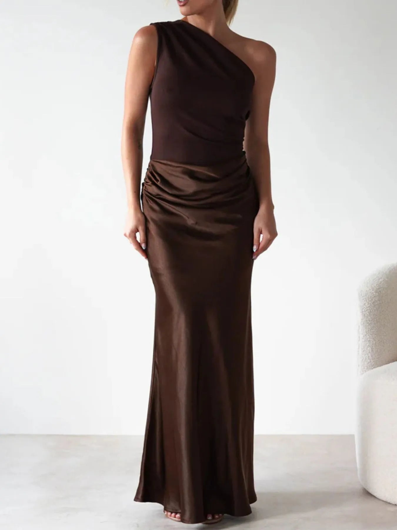One Shoulder Ruched Bodycon Maxi Dress