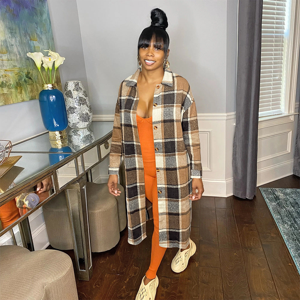 Classic plaid single breasted woolen coat