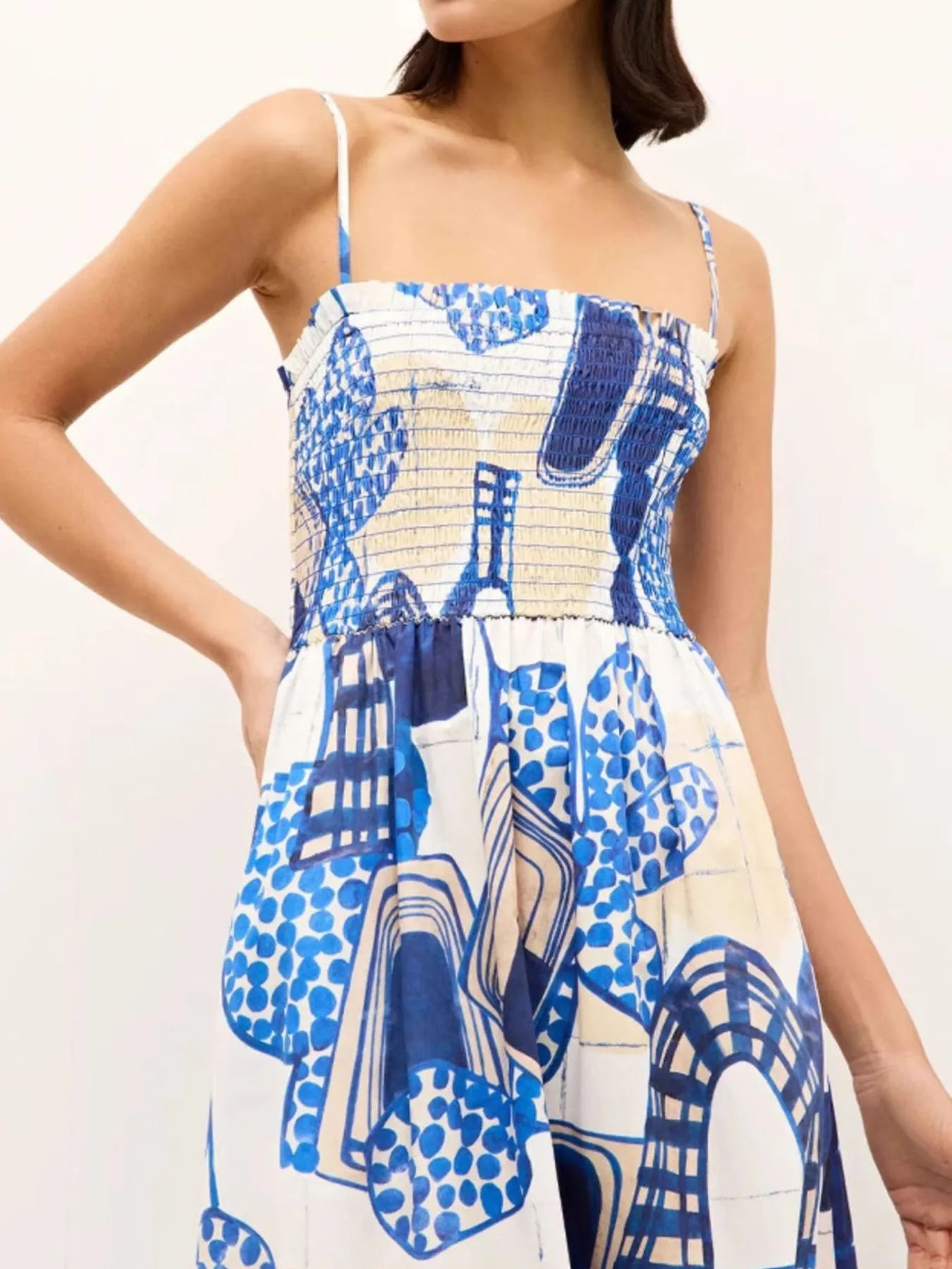 Printed Square Neck Cami Midi Dress