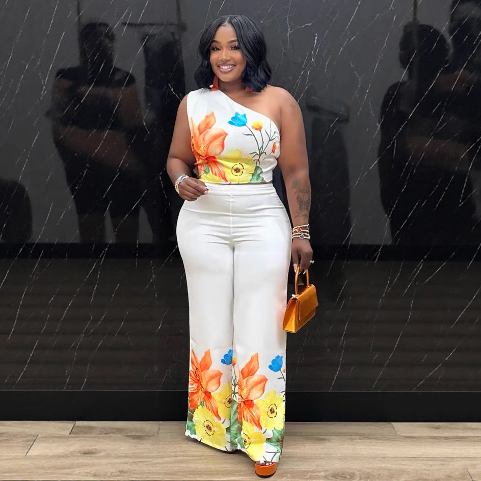 Elastic Wide Leg Pants Two-Piece Set