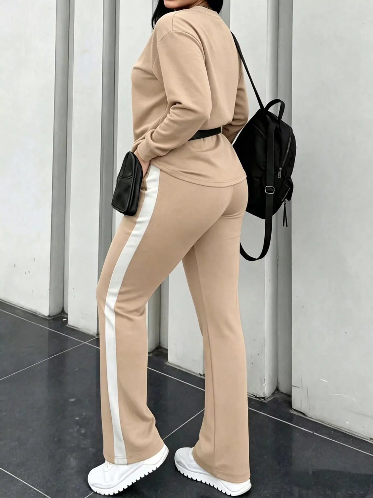 Plus size khaki lounge set, view 5