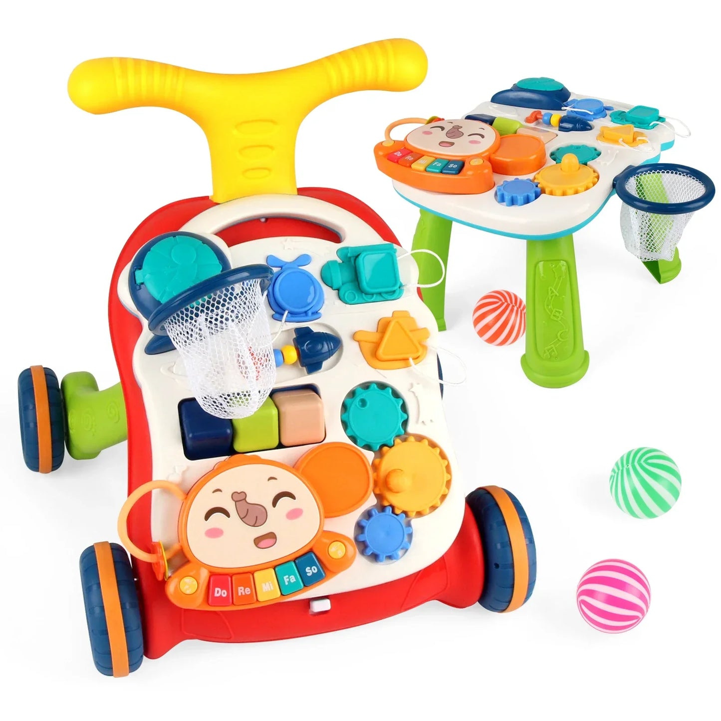 Cartoon Baby Push Walker Toy with Drawing Board Music