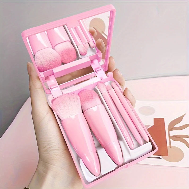 5Pcs Portable Makeup Brush Set With Mirror