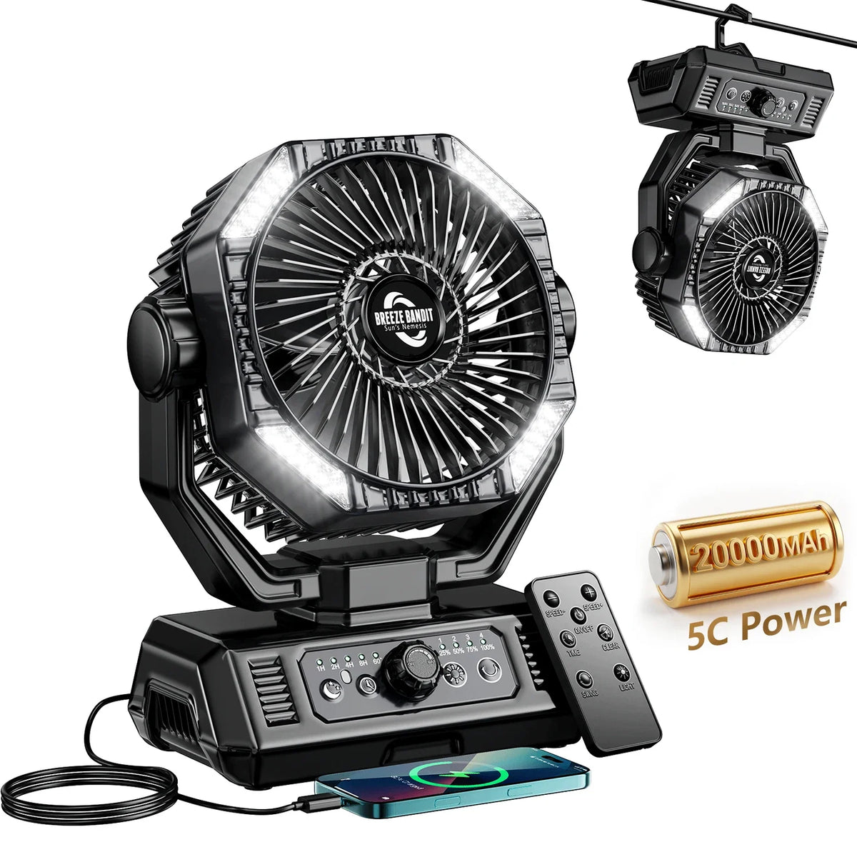 Rechargeable camping fan with LED lantern, view 15