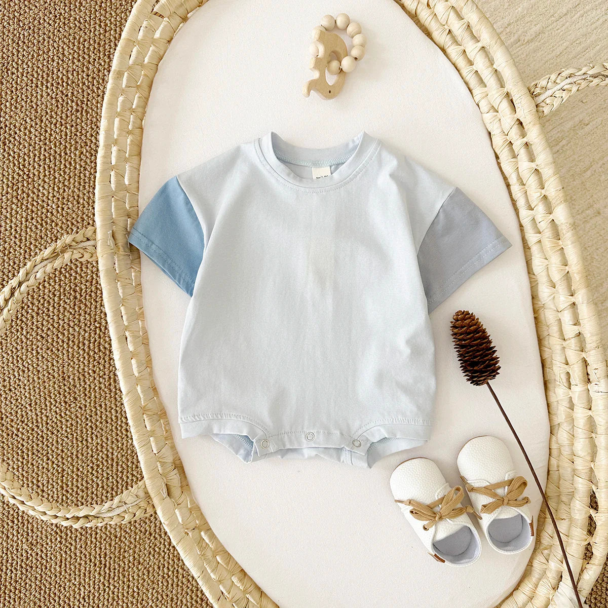 2Pcs Kids Solid Short Sleeve Elastic Waist Suit