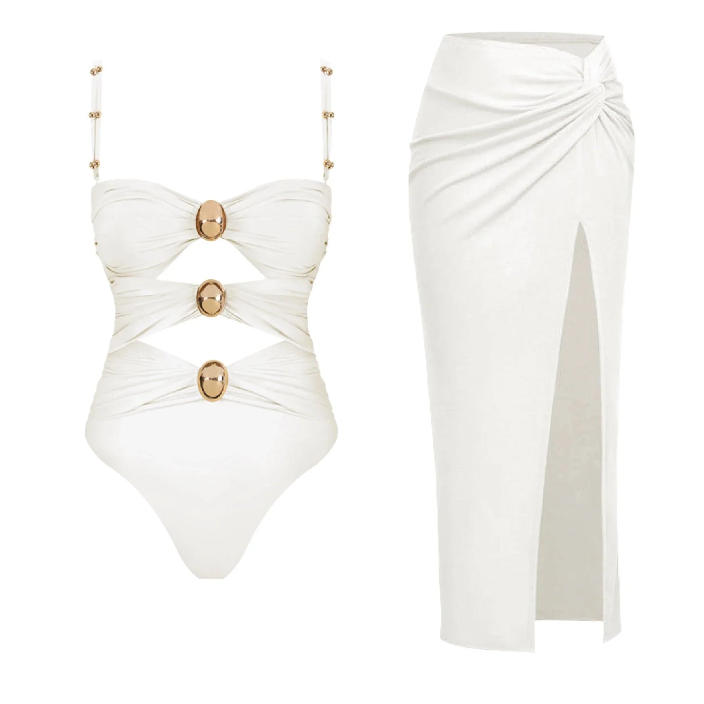 Cut Out One Piece Swimsuit with Skirt