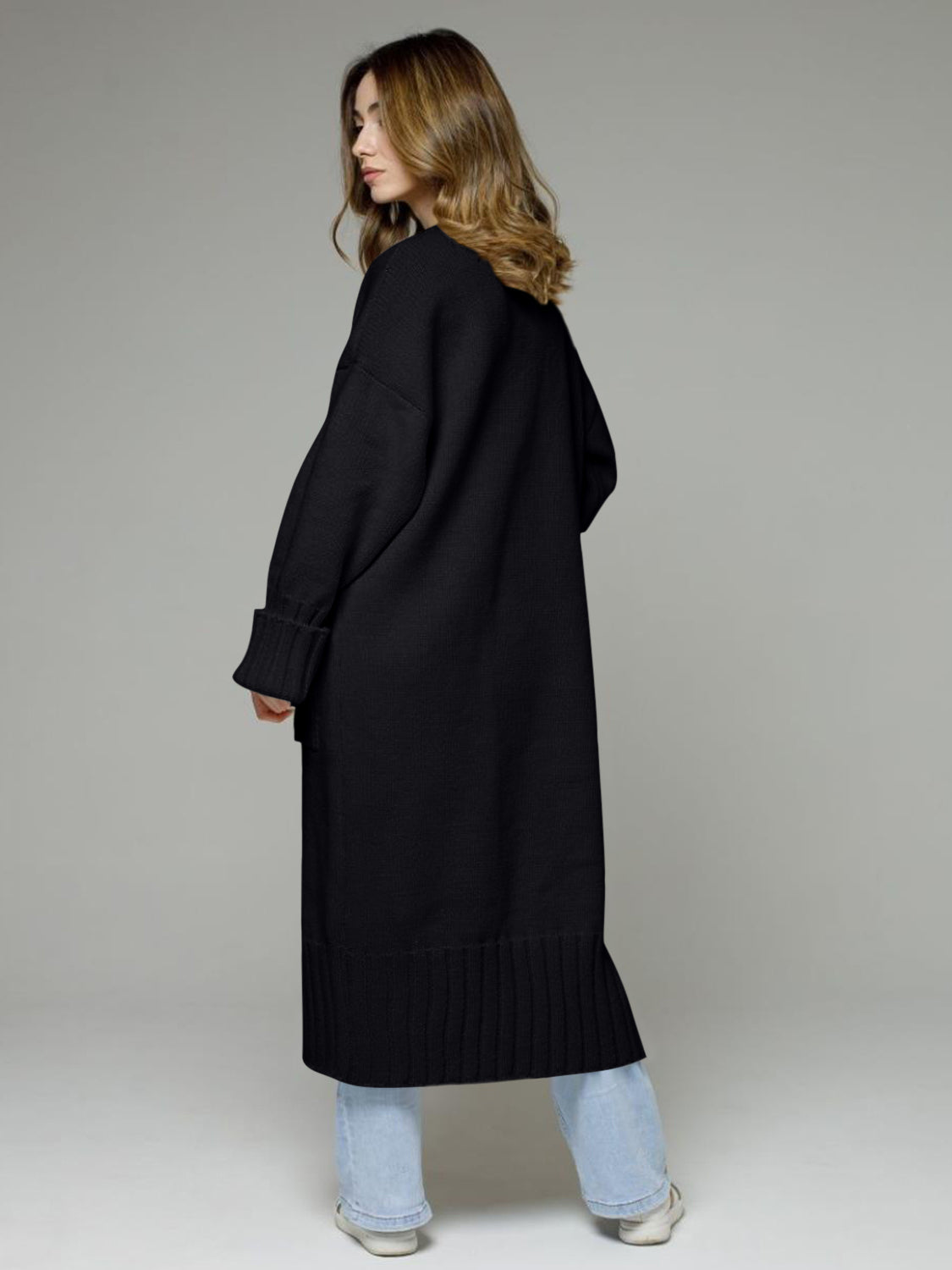 Open Front Dropped Shoulder Cardigan