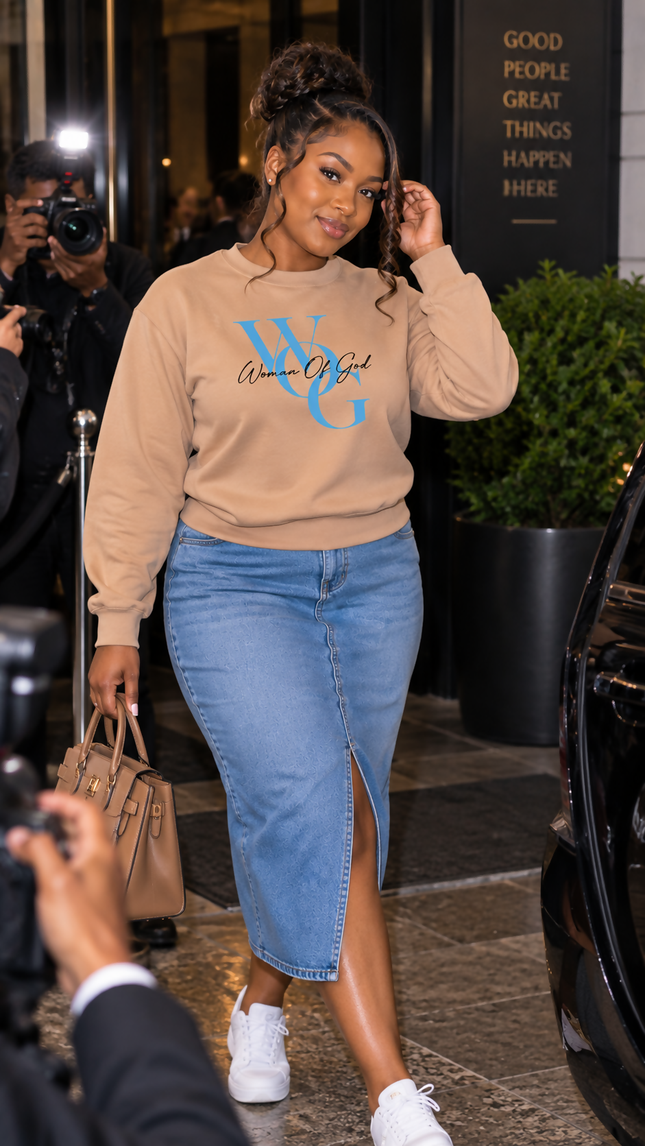 Woman of God sweatshirt in latte