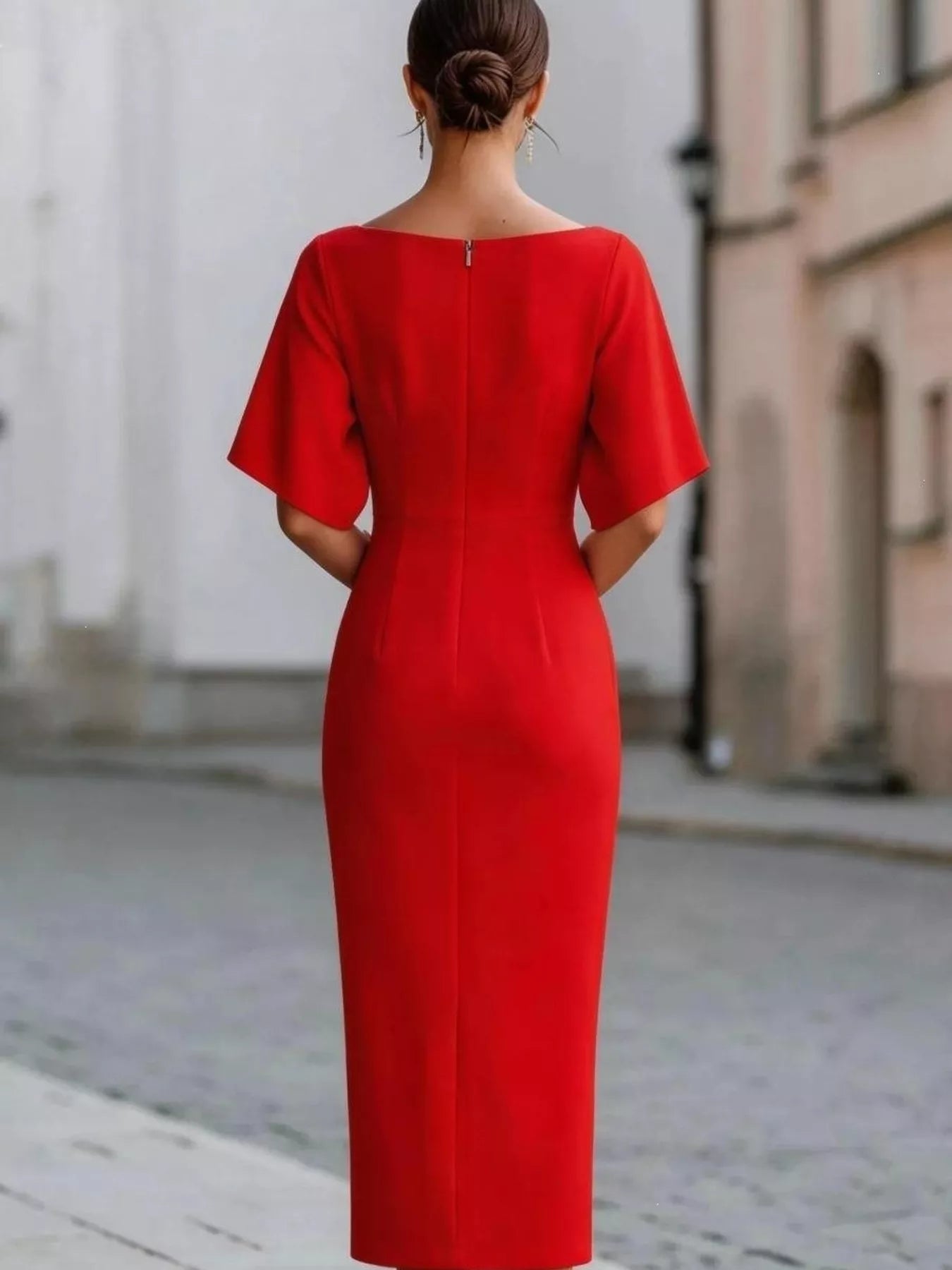 Half Sleeve Boat Neck Midi Dress