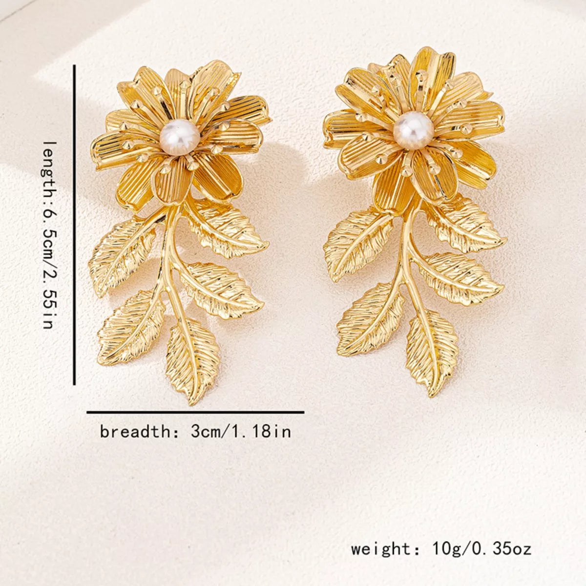 Gold flower pearl earrings, view 5